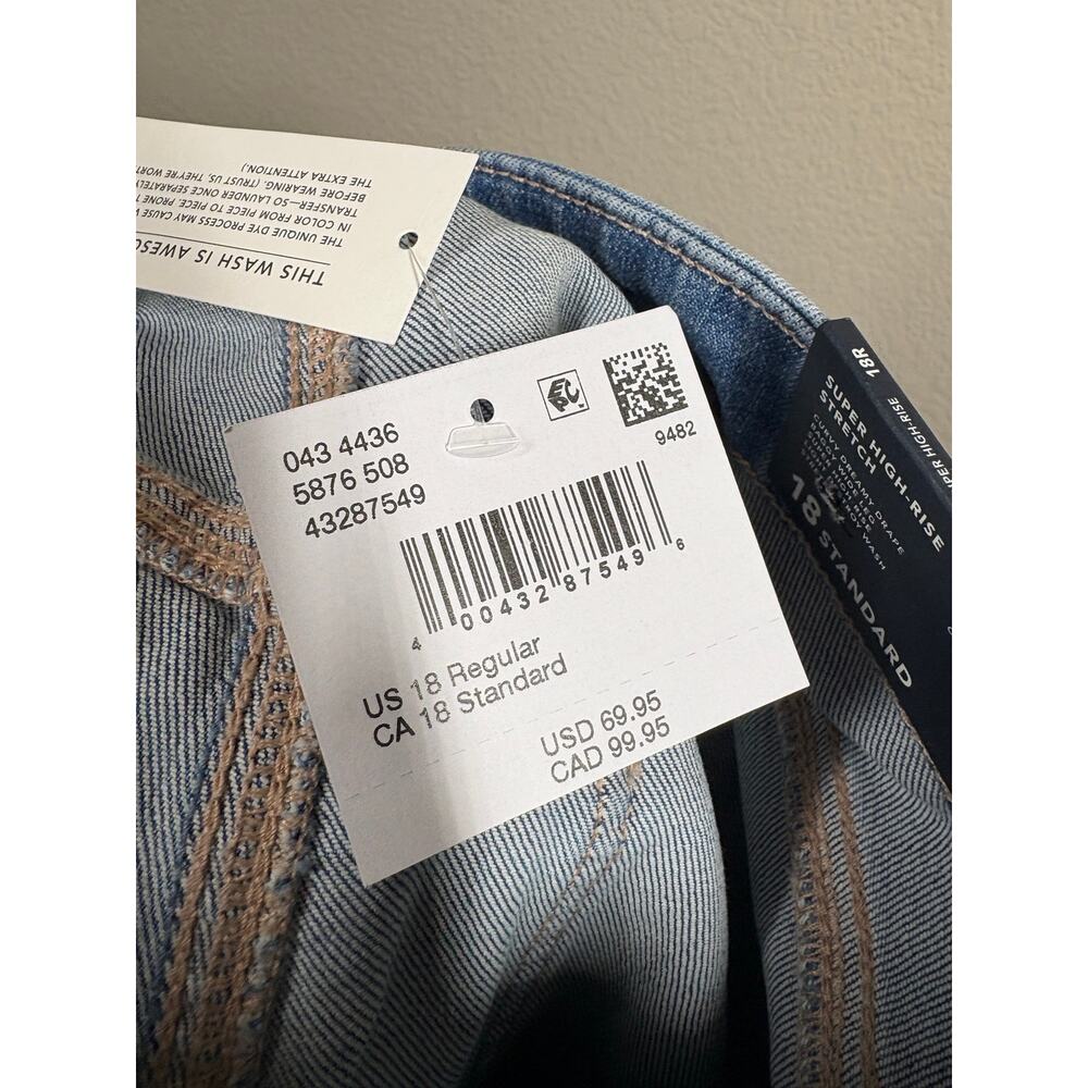 American Eagle Size 18 W34 Curvy Dreamy Drape Baggy Wide Leg Jeans Blue Stretch - Picture 12 of 12
